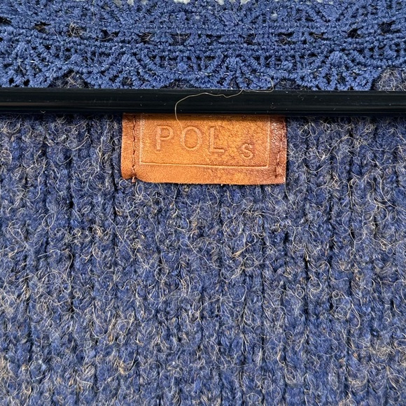 POL Cardigan Sweater Distressed Torn Blue Bohemian Small Rabbit Hair Blend - Picture 6 of 7
